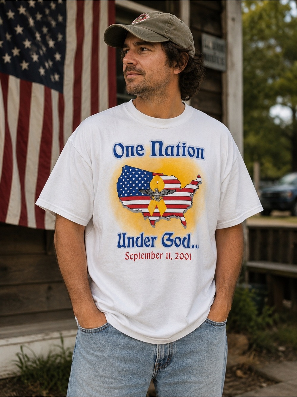 White Short Sleeve 'One Nation Under God' Graphic Tee Americana Collecible Y2K